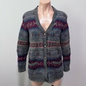 Polo Ralph Lauren Alpaca Wool Cardigan Sweater Medium Gray Stripe